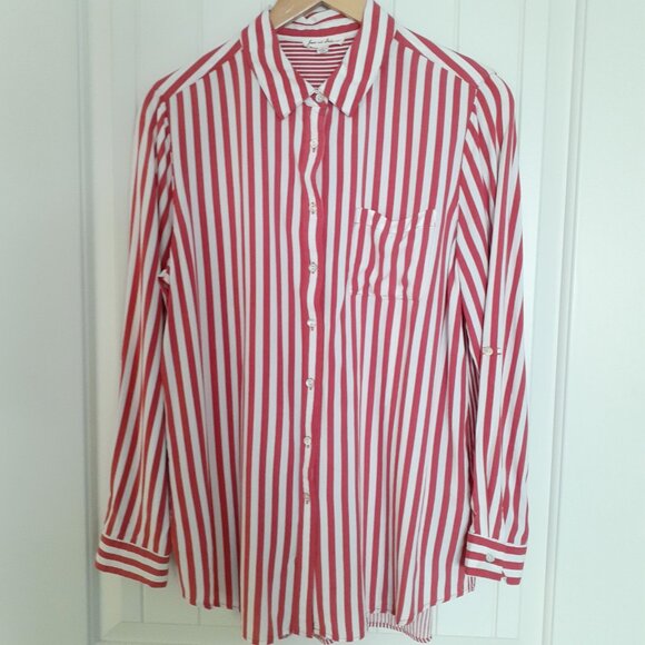 Jane and Delancey Striped Long Sleeve Button Up w/Back Buttons Red White Size L - Picture 12 of 12